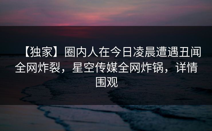【独家】圈内人在今日凌晨遭遇丑闻全网炸裂，星空传媒全网炸锅，详情围观